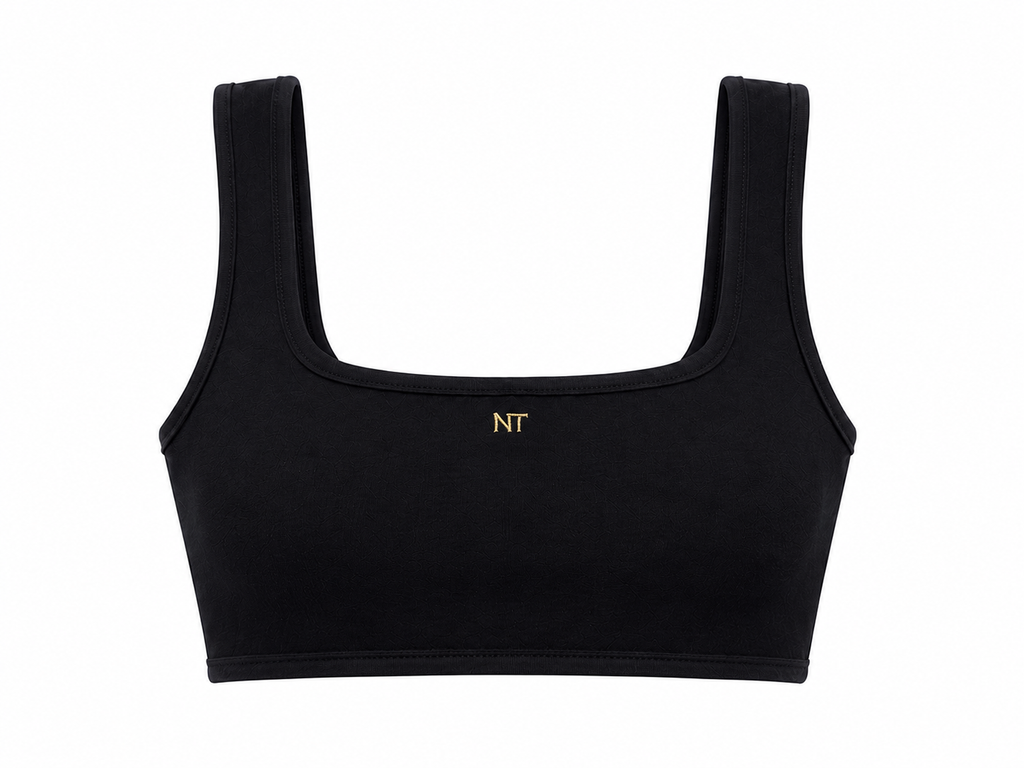 SAUNA BIKINI TOP, BLACK WITH BLACK BORDER