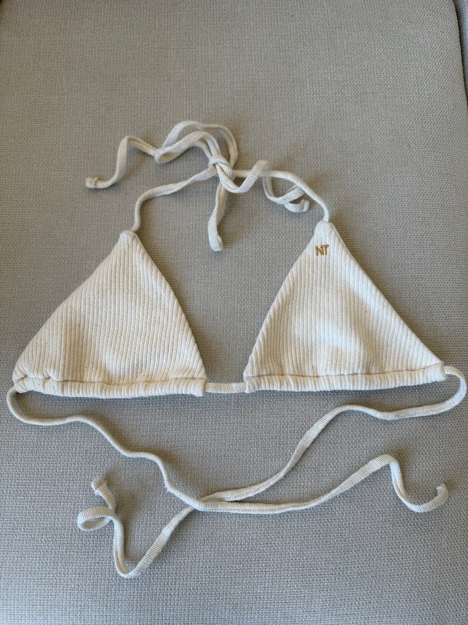 RIBBED PRISM BIKINI TOP, OFF-WHITE