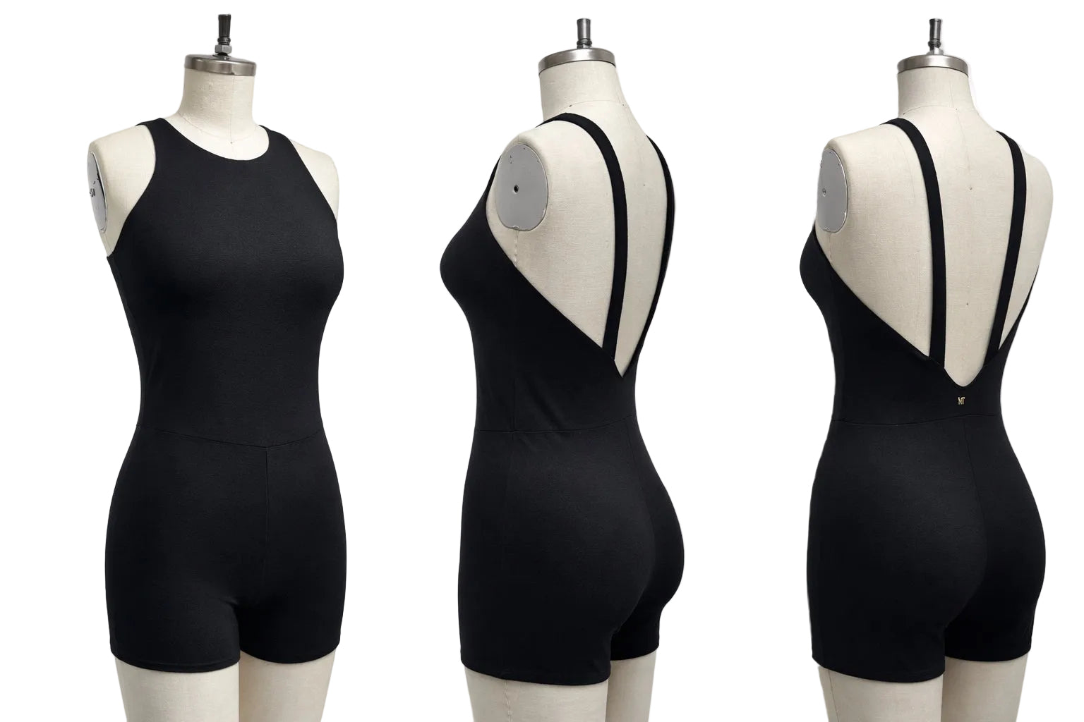 Open Back Bodysuit in Black color on mannequin NATASHA TONIC organic activewear.