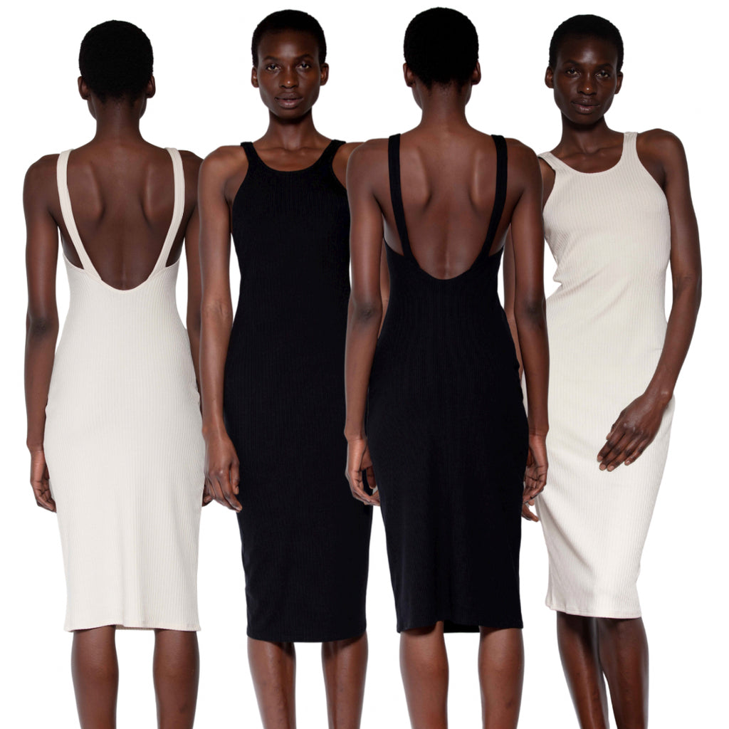 OPEN BACK DRESS, BLACK COLOR